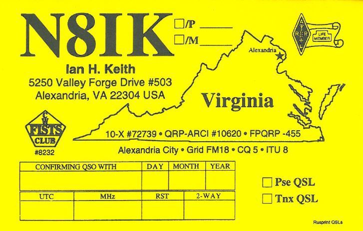 picture of N8IK QSL card